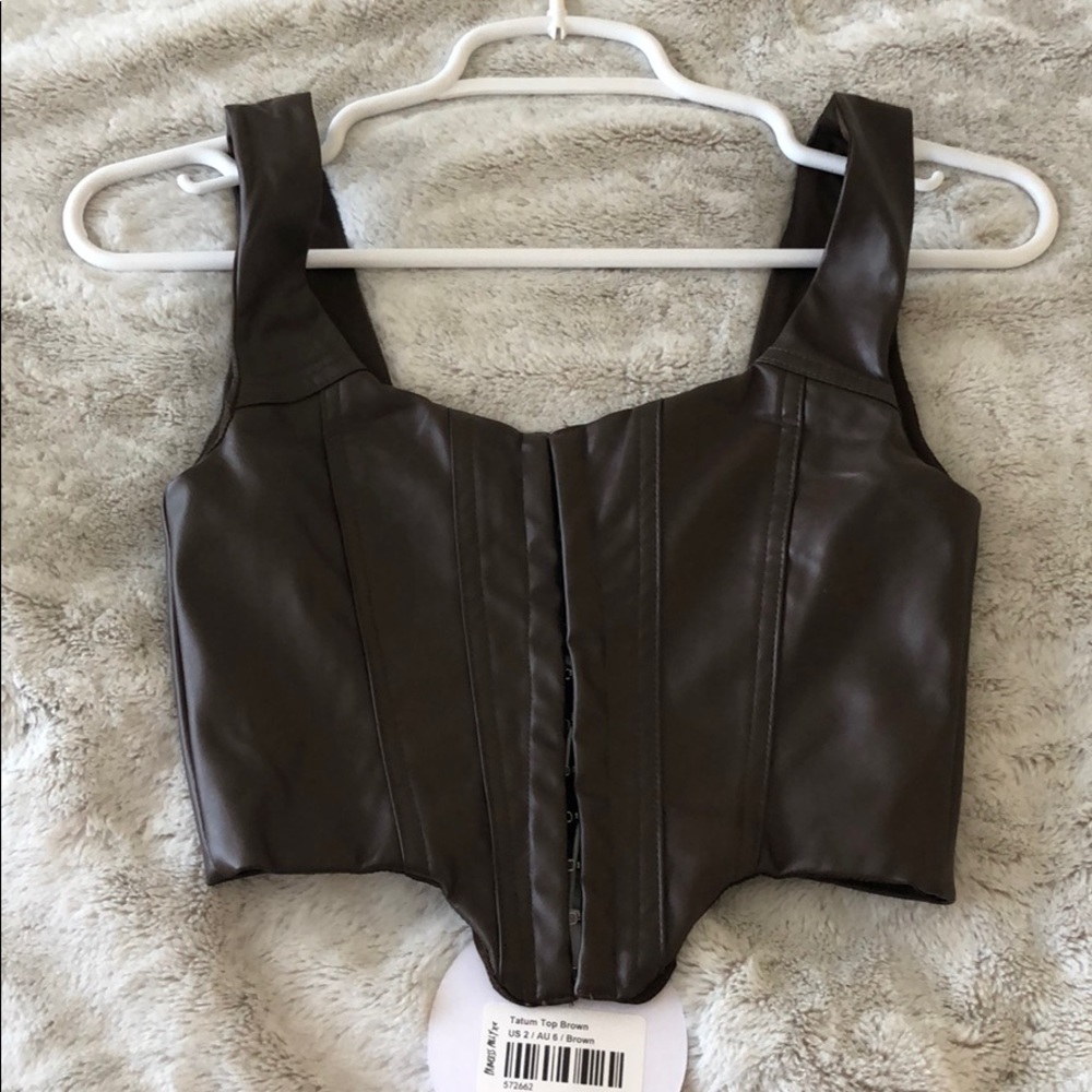 Chocolate brown leather crop top